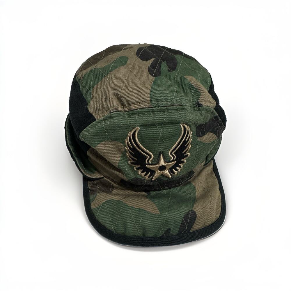 New Era Camo Military Winter Ear Flap Hat Cap M/L Fleece Lined USA RARE